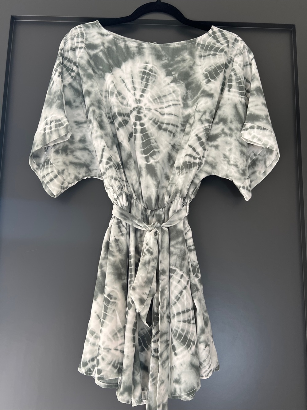 Tyche Tie-Dye Short Sleeve Romper in Sage & Cream